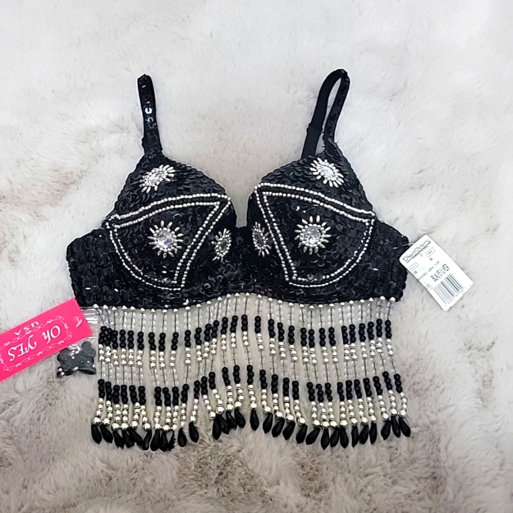 NWT Discovery black sequined Bralet size S